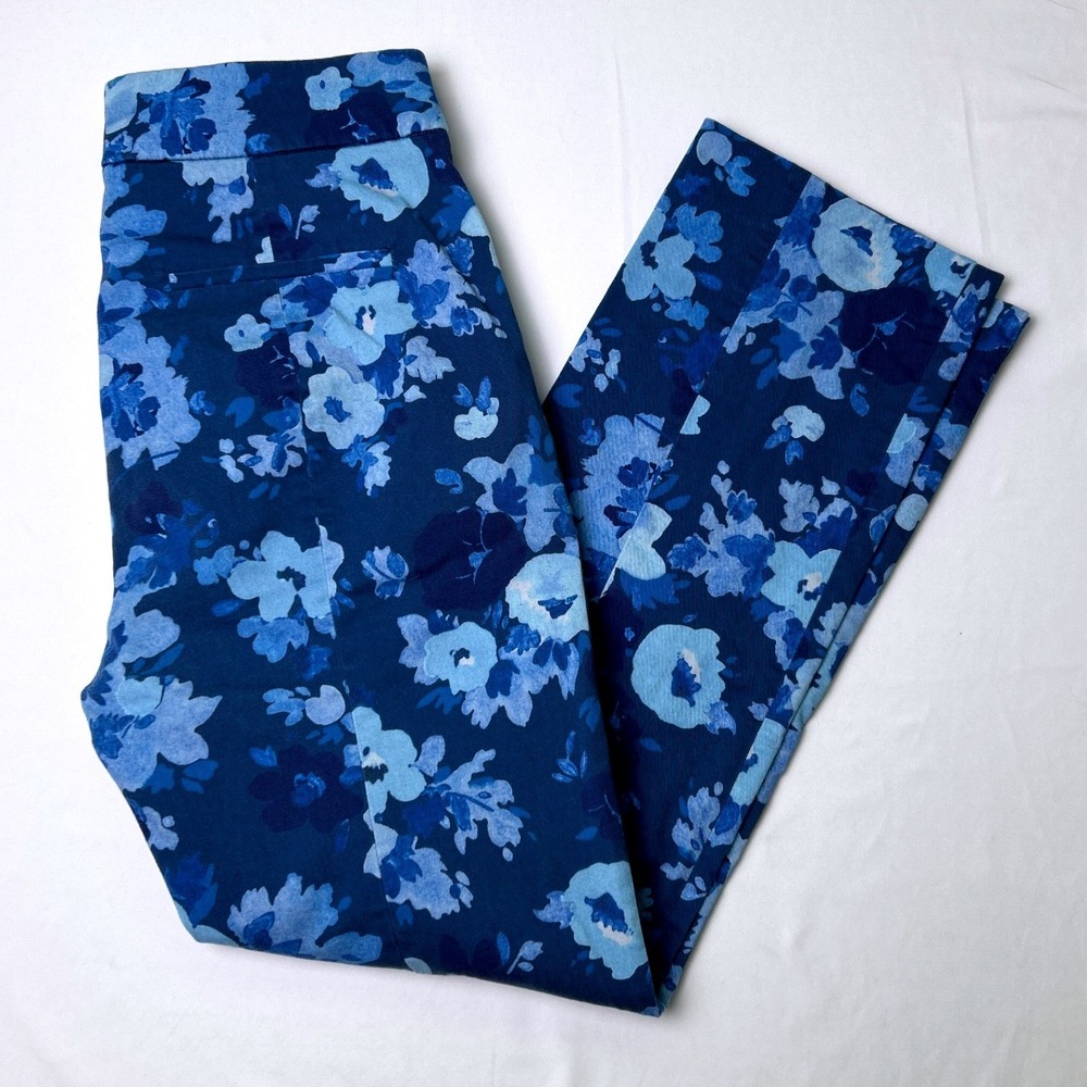 J.Crew Womens Floral Print Mid Rise Straight Leg Pants Size 4 Blue Botanical